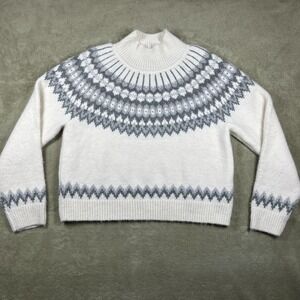 Gap Womens Fair Isle Mockneck Sweater White Alpaca Blend Med Soft Cozy Ski